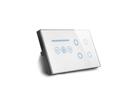 WiFi 4 gang with fan dimmer smart touch switch. Works with Google home and Alexa